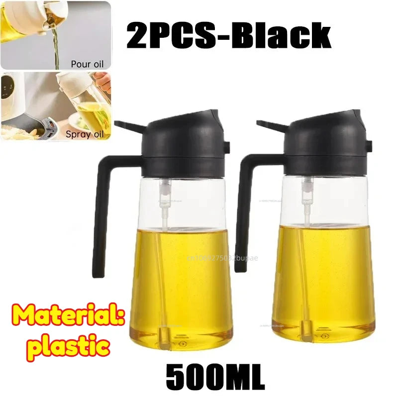 Oil Spray Pot 2-in-1 Plastic Household Kitchen Oil Bottle Nebulizing Mist Filling Cooking Oil Spray Pot Dual Use Camping Zpaxo 2PCS-Black