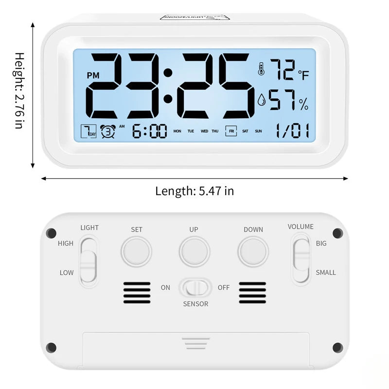 1 LCD Digital Alarm Clock Students Silent Temperature Humidity