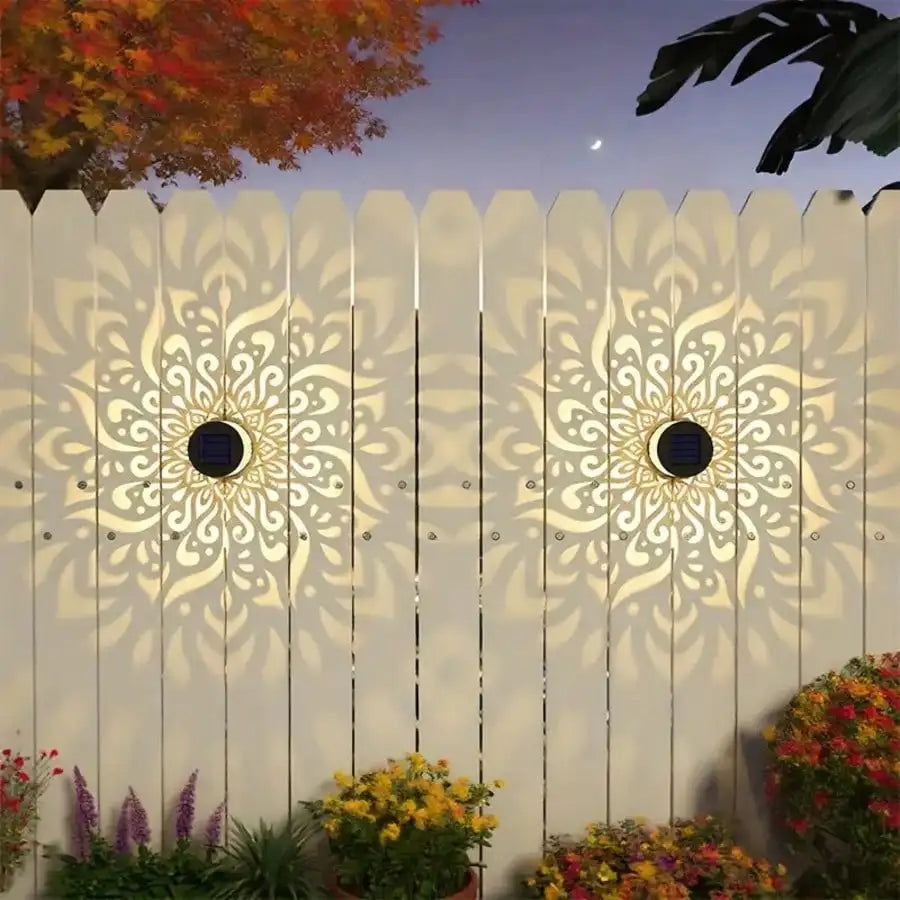 Solar-powered Mandala Metal Hollow Outdoor Wall Lamp Garden Solar
