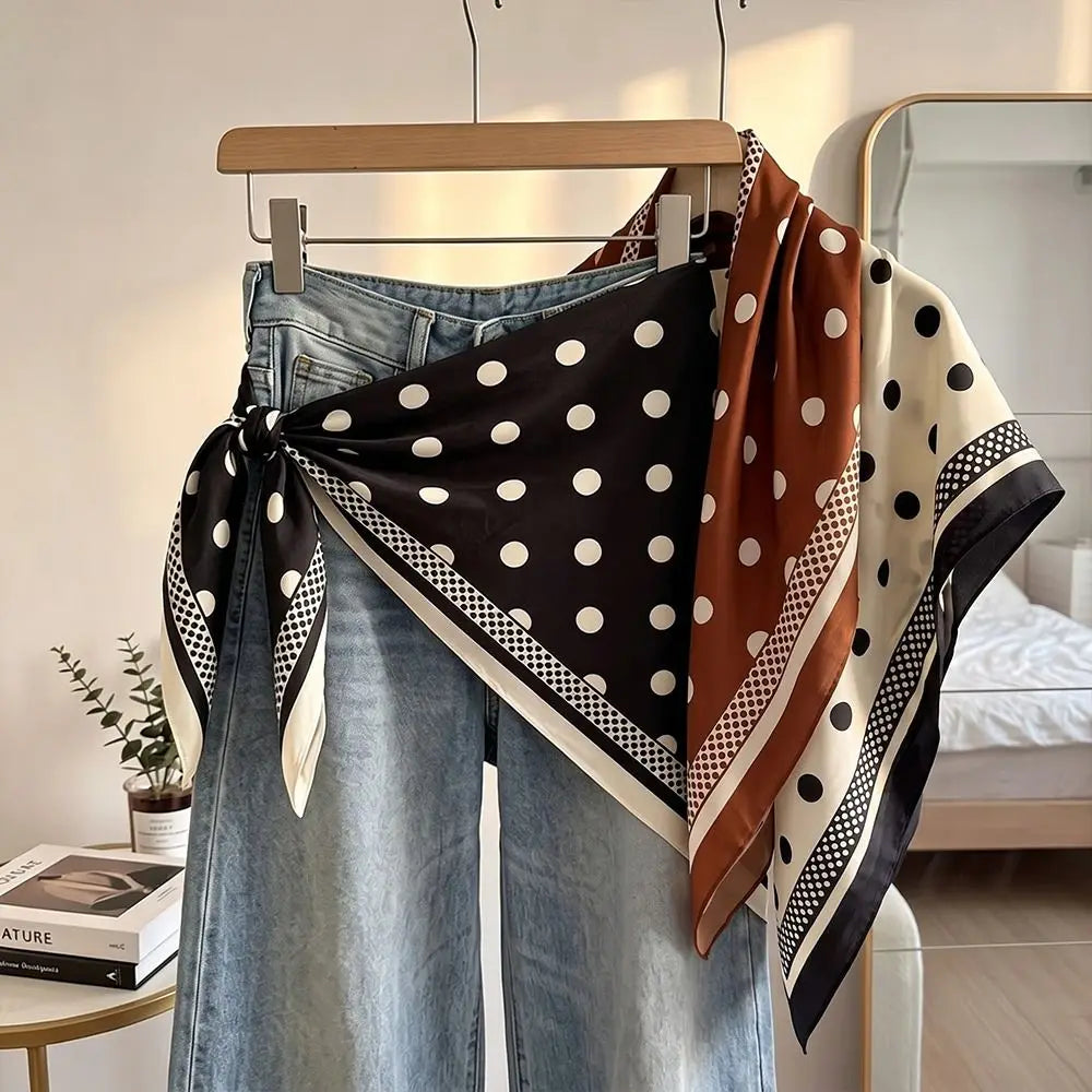 New Multi-functional Polka Dot Triangle Scarf Matching Pants Silk Satin Waist Belt Decorative Headscarf Zpaxo