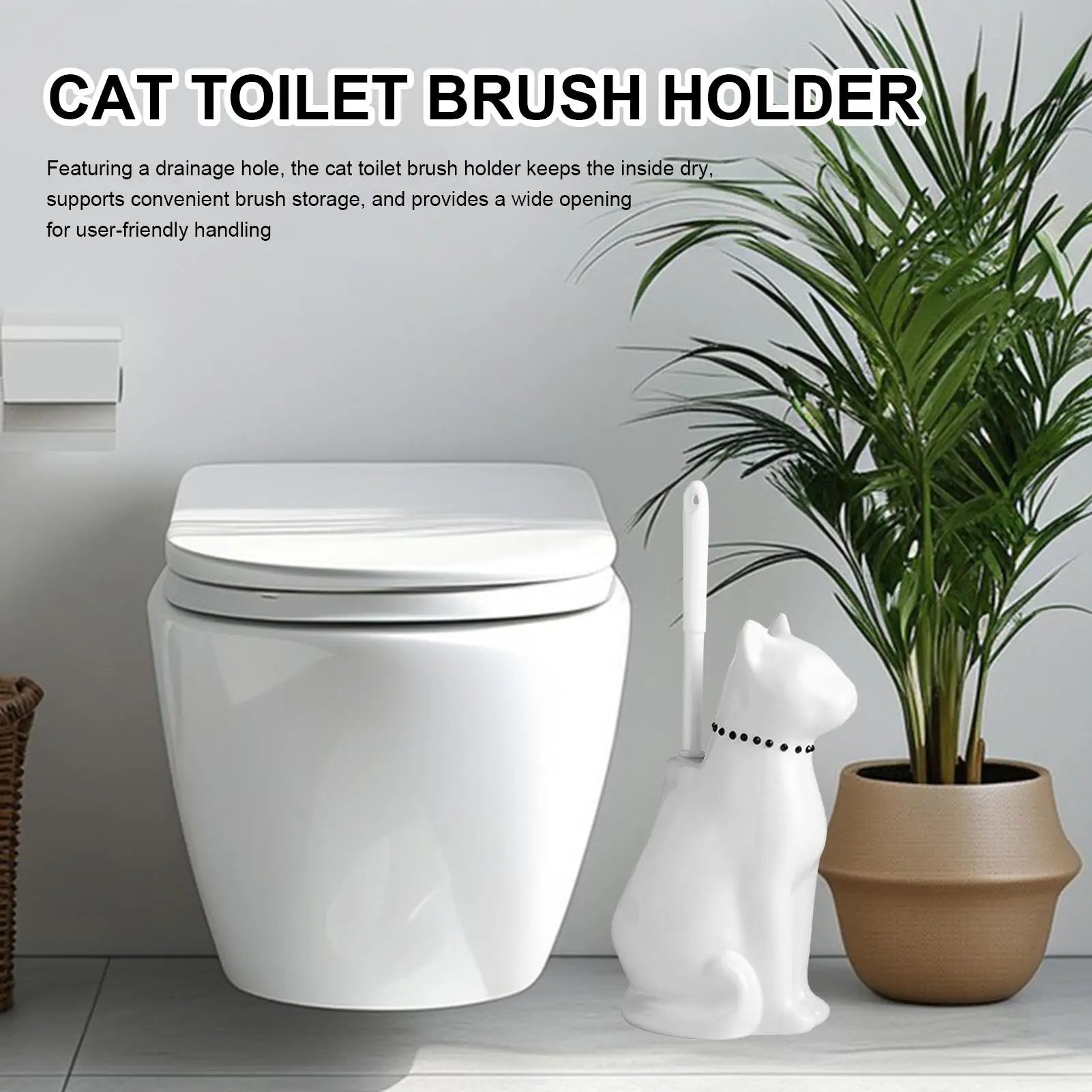 Cat Toilet Brush Holder Scrubber Bowl Cute Ceramic Corner Maintenance