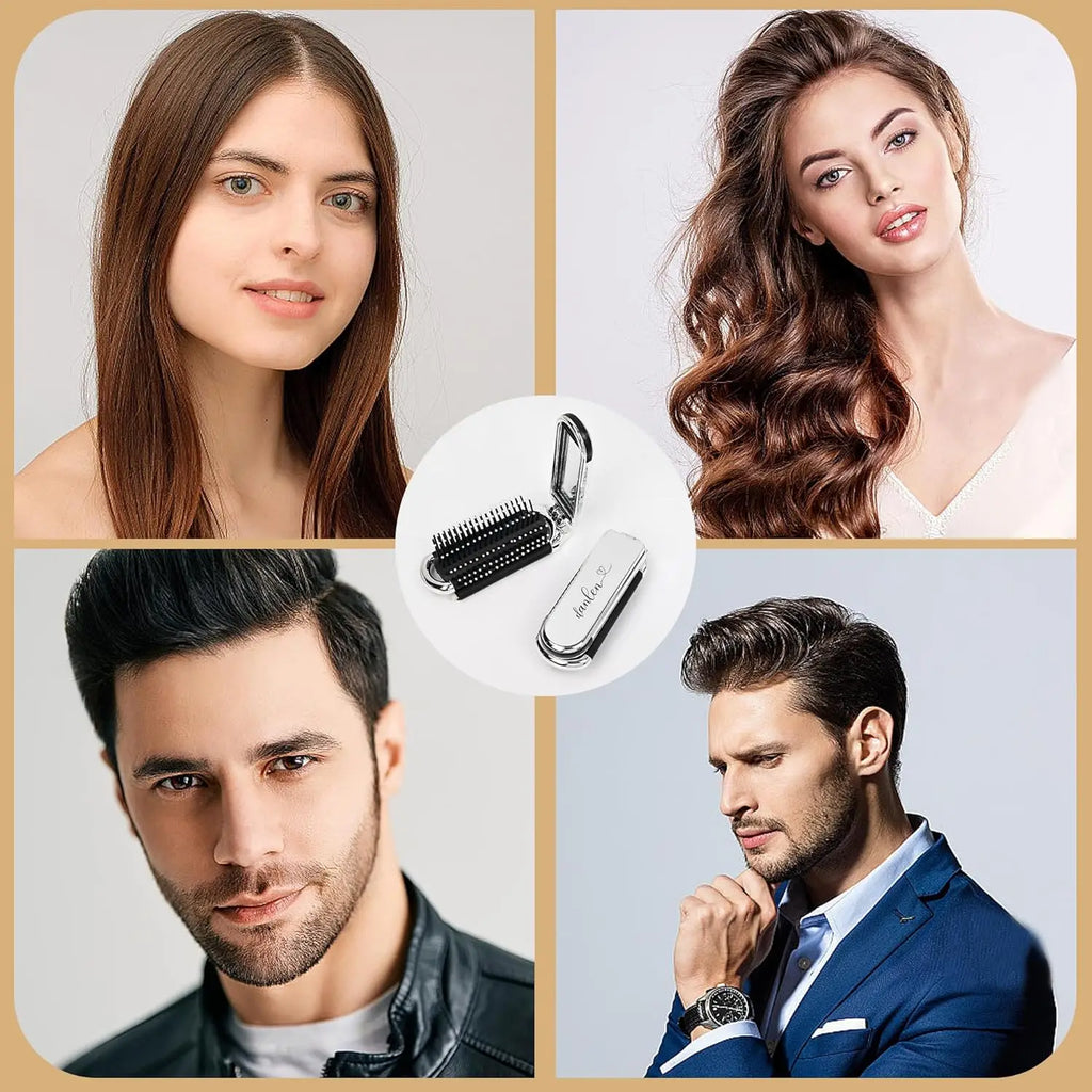 Folding Hair Brush with Mirror – Compact Travel Detangler