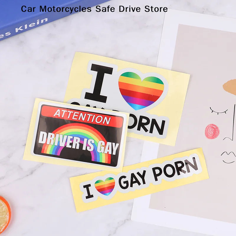 I Love Gay Porn Rainbow Car Stickers Creative LGBT Waterproof Truck