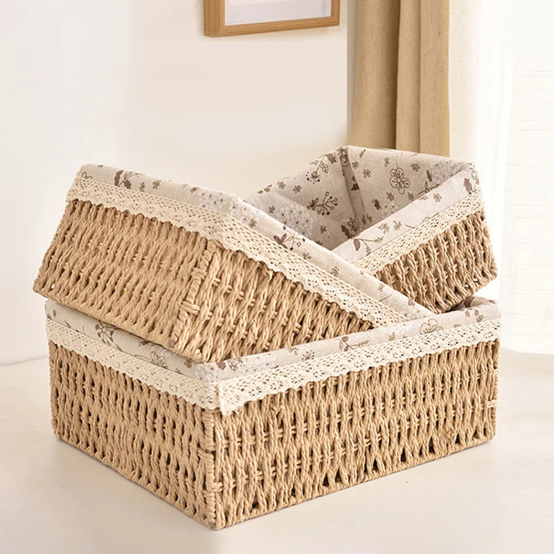 Multi-Purpose Storage Basket Imitation Rattan Desktop Sundries Organizer Cosmetics Snack Basket Home Decoration Zpaxo