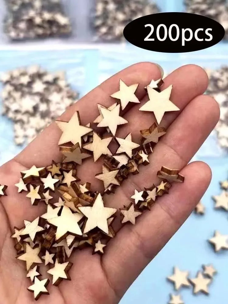 Wooden Star Slices 100/200/300Pcs – Blank DIY Craft Pieces Wood Craft Pieces Zpaxo 200PCS