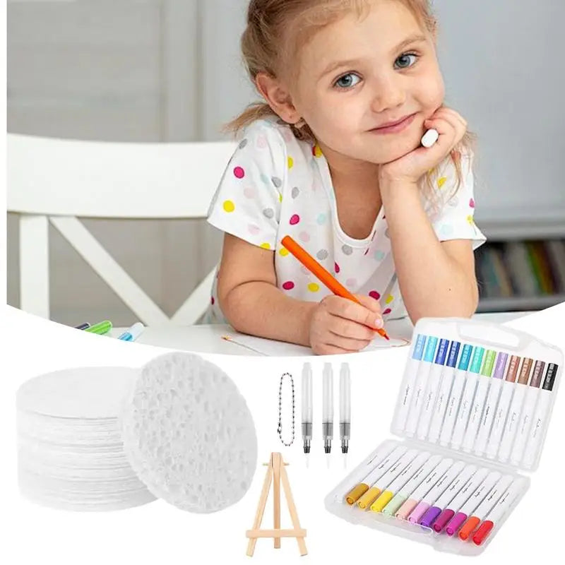 Multifunctional Kids Painting 3D Drawing Canvas Sponge 12-Color Set With Water Brush Tools And Easel For Kids Home Family Adults Zpaxo