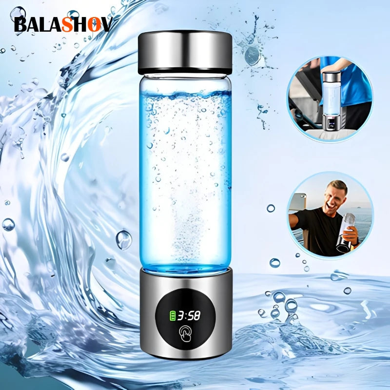 Portable Hydrogen Water Generator Bottle, SPE+PEM Dual Chamber Ionizer, Electrolytic Hydrogen Water Cup with PPB & Time Display Zpaxo