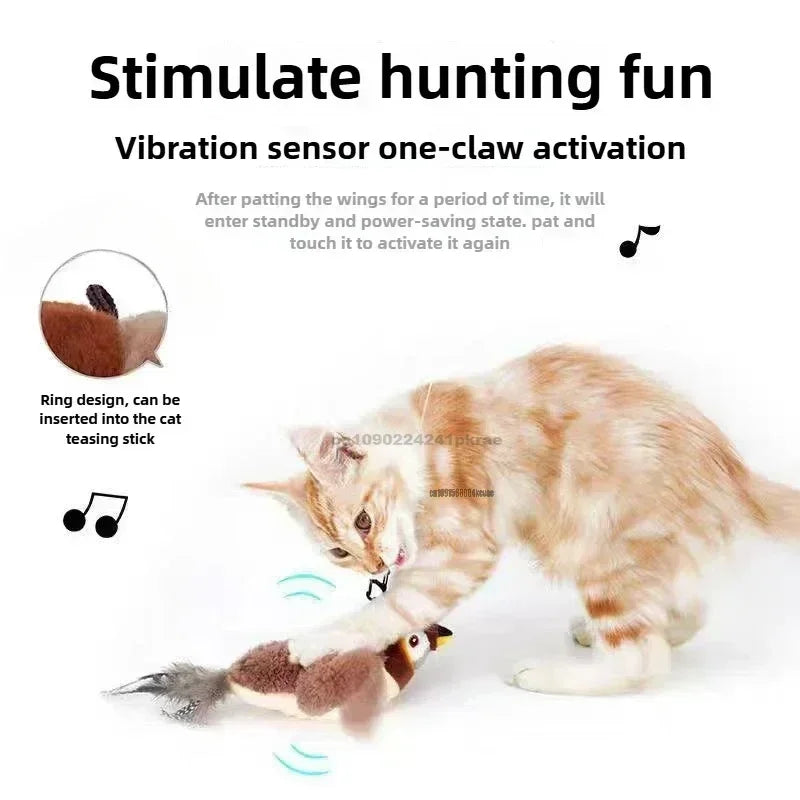Interactive Cat Toys Rechargeable Flying Bird Rat Cat Toy Chirping Flapping Bird Can Add Catnip Touch Activated Cute Plush Toy Zpaxo