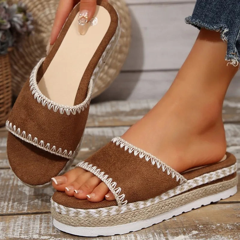 Fashion Mid Heel Slippers Women Summer Flat Lightweight Peep Toe Zpaxo