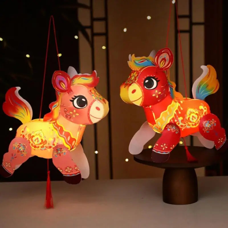 Handcrafted Cartoon Horse Pattern Lantern DIY Spring Festival Glowing Zpaxo