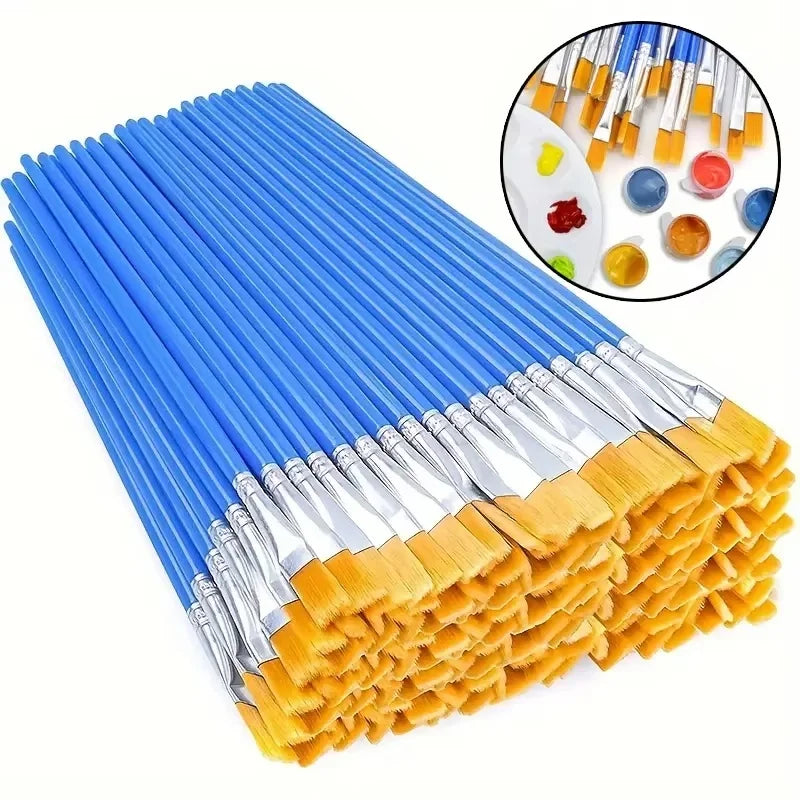 20- Plastic Handle Paint Brushes Oil Acrylic Watercolor Pointed Flat