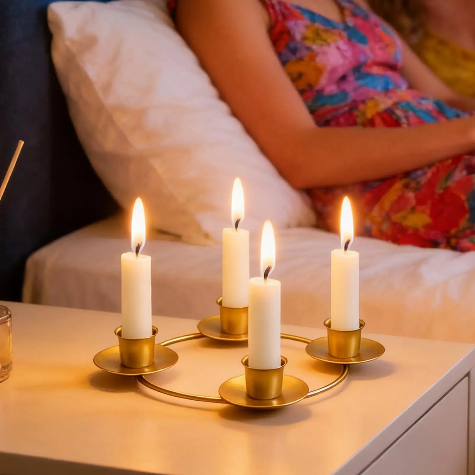 Gold Candle Holders Metal Round Display Stand Advent Wreath Stick