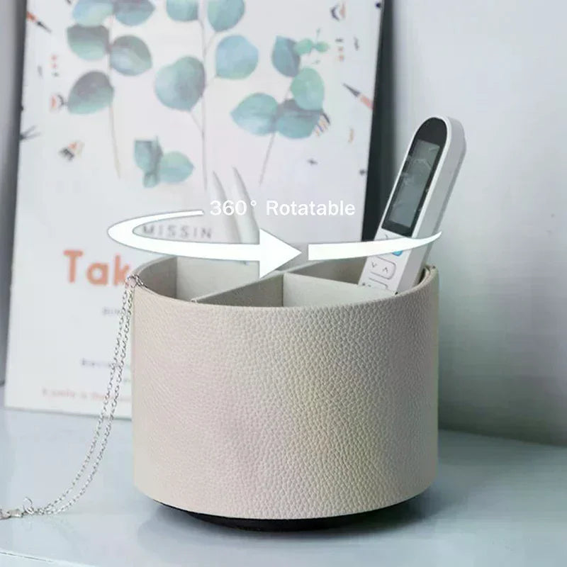 Nordic Style Yike Rotating Desktop Leather Storage Box Makeup Brush Storage Office Pen Holder Home Decoration Zpaxo