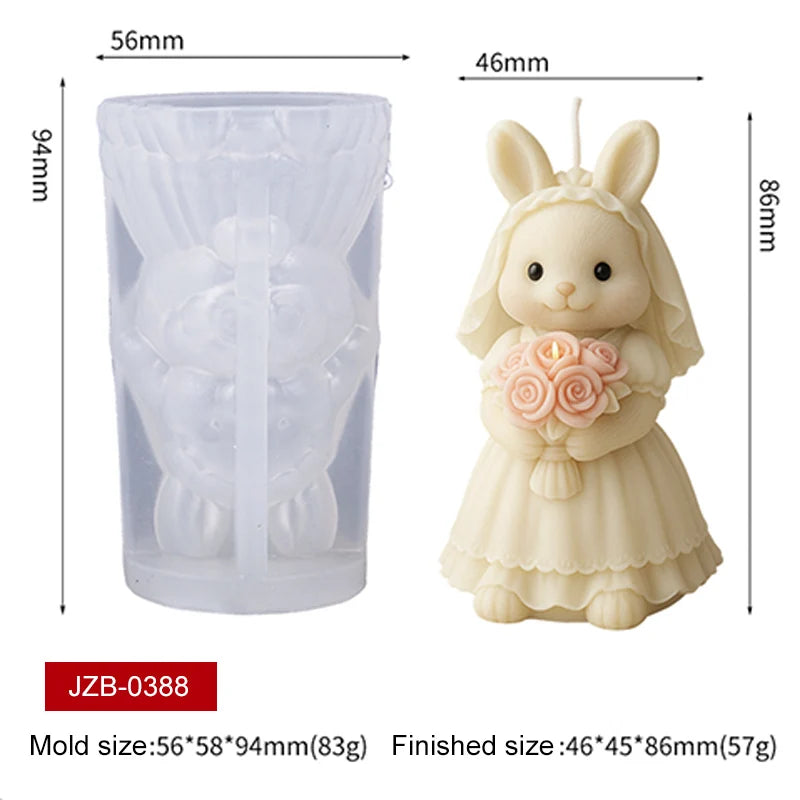 Angel Wing Rabbit Silicone Candle Mold Bride Rabbit Wings Bunny with Flower Aroma Soap Craft Ornament Mold forWedding Valentine' Zpaxo JZB-0388