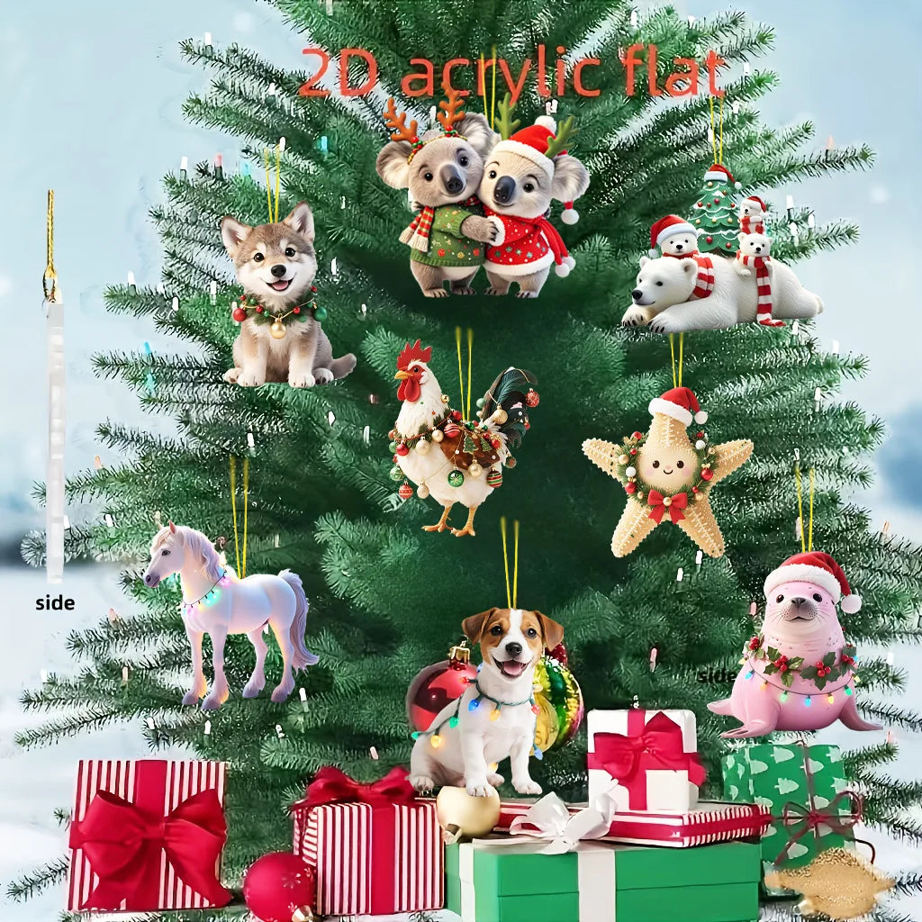 Christmas 2D Acrylic Animal Ornaments – Tree, Keychain & Bag Decor