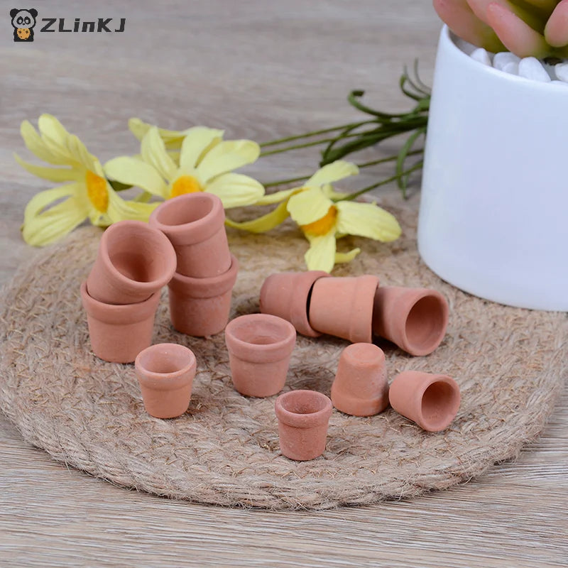 ▶12Pcs Miniature Flower Pots Handmade Red Clay For 1/12 Scale Dollhouse Garden Decorative Items for Home Zpaxo