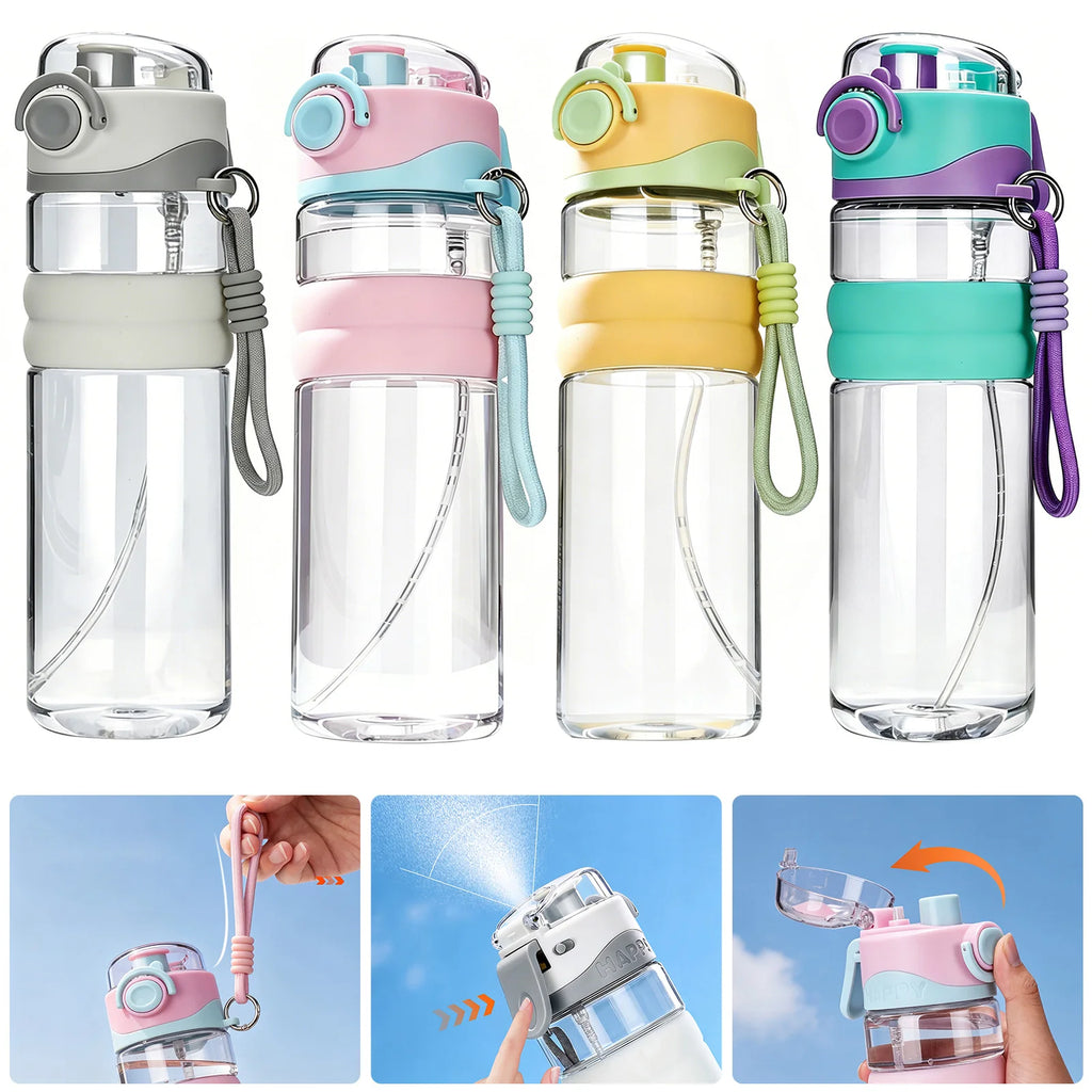 Spray Sports Water Bottle 750ML Direct Drinking Dual-Use Plastic Water Bottles with Straw 2 In1 Cup for Outdoor Sporting Zpaxo