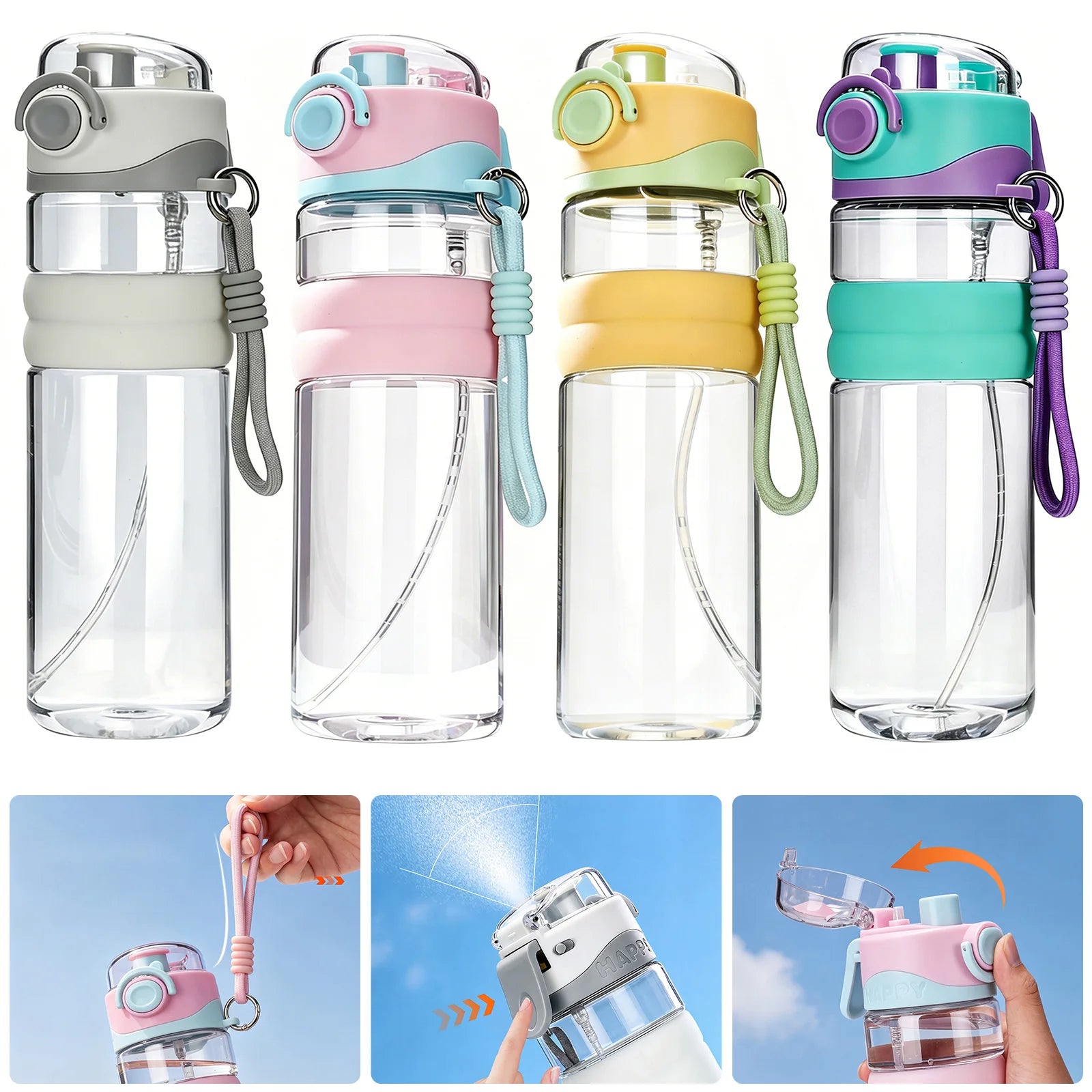 Spray Sports Water Bottle 750ML Direct Drinking Dual-Use Plastic Water Bottles with Straw 2 In1 Cup for Outdoor Sporting Zpaxo