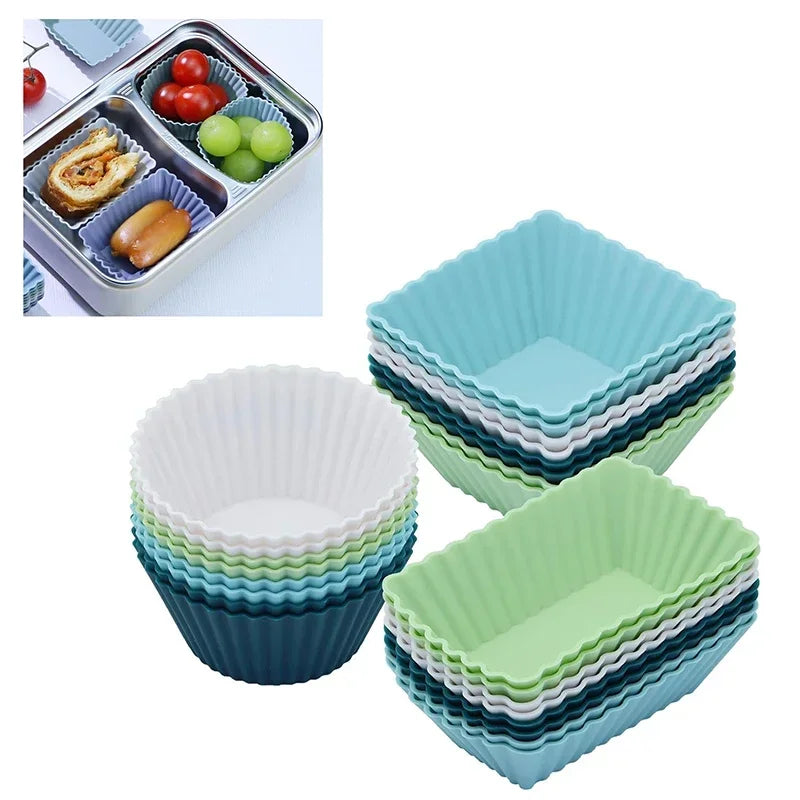 12pcs Reusable Silicone Cupcake Baking Cups Non-Stick Muffin Liners Molds Sets Bento Lunch Box Dividers Pastry Cake Molds Zpaxo