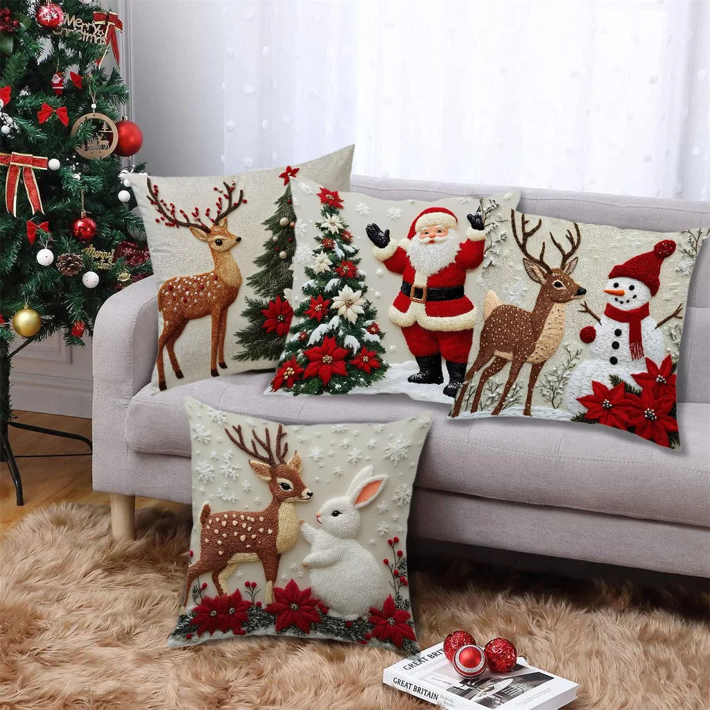 Christmas Themed Cushion Cover Holiday Decor Sofa Pillow Case Linen
