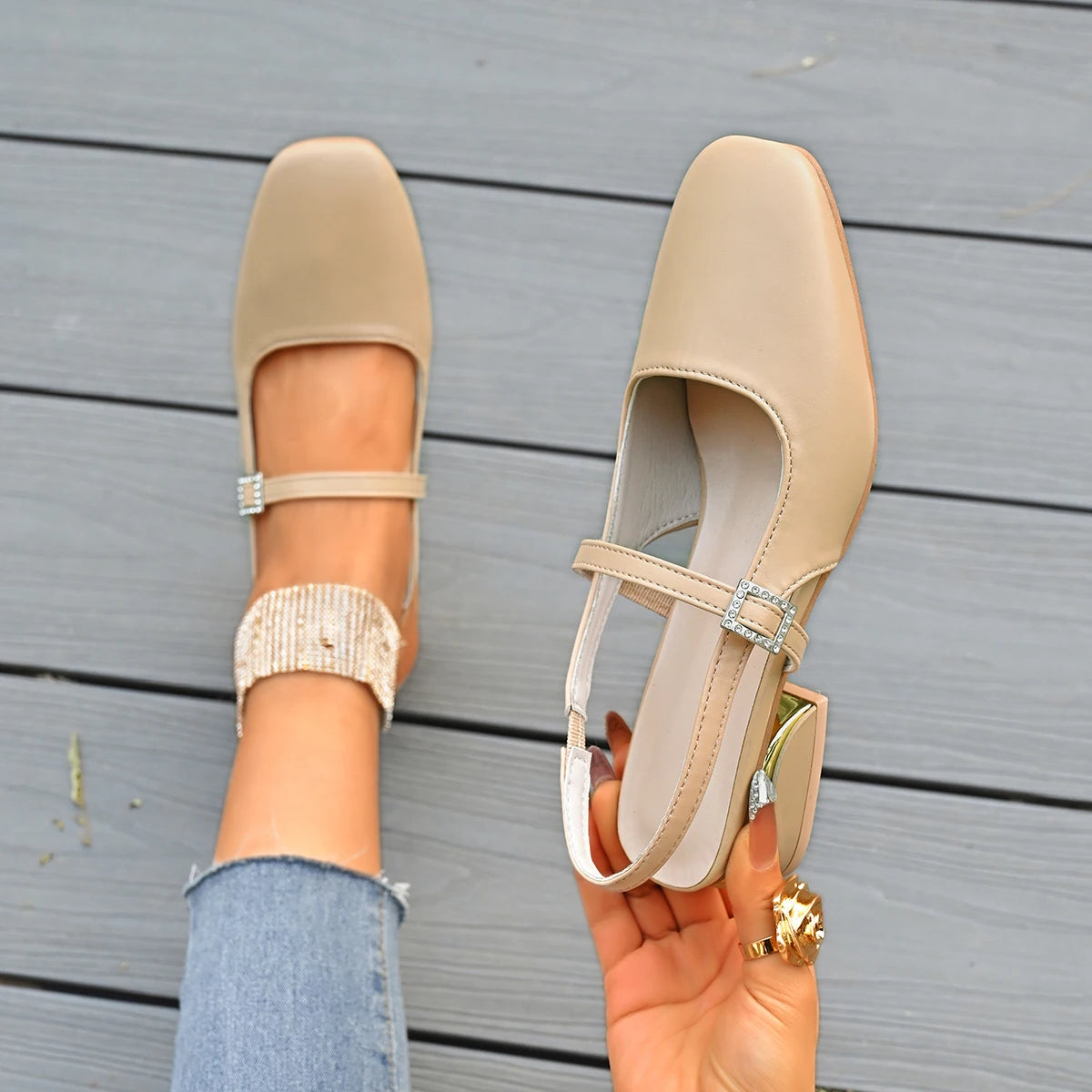 2025 Women Sandals Shallow Mouth Ladies Comfortable Mary Jane Shoes Zpaxo Khaki 42