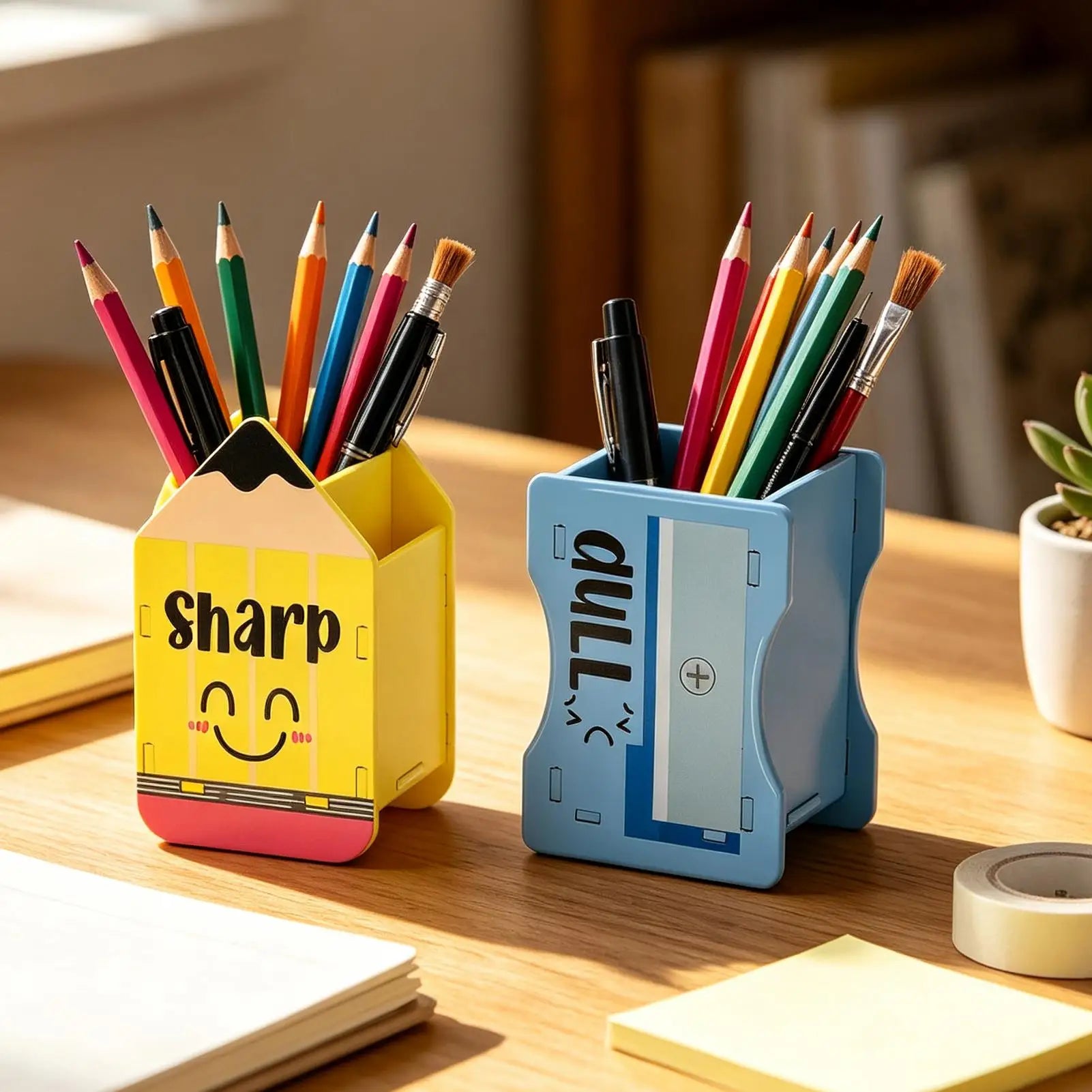 Pencil Dispenser Wooden Cute Desk Organizer Sharp Blunt Holder
