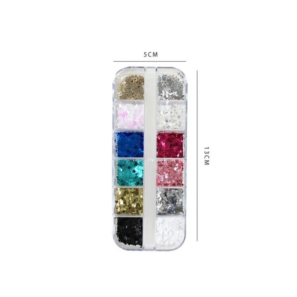 12Grids Box Five-pointed Star Nail Art Charms Sparkling Flakes Mini Zpaxo