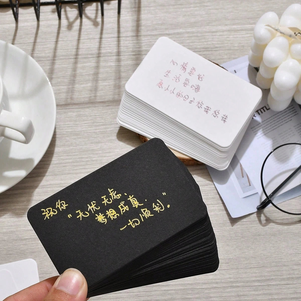 100Pcs Blank Cards 9x5.5cm/3.5x2in Thick 300gsm White Black Business Cards Thank You Cards DIY Message Blank Note Cards Zpaxo