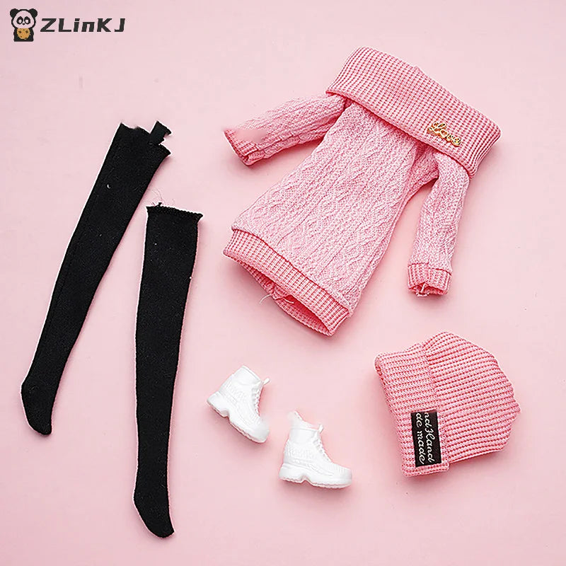 ▶1Set 30cm Doll's Clothes Suit Dress Up Accessories Sweater Hat Stockings Suit Girl Play House Toy Zpaxo