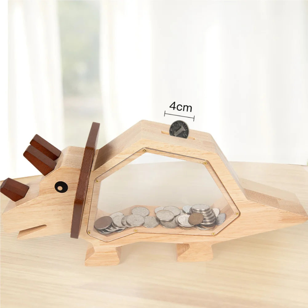 Money Box Dinosaur Arrives Wooden Money Box Acrylic Children's Desktop Ornament Savings Jar Zpaxo