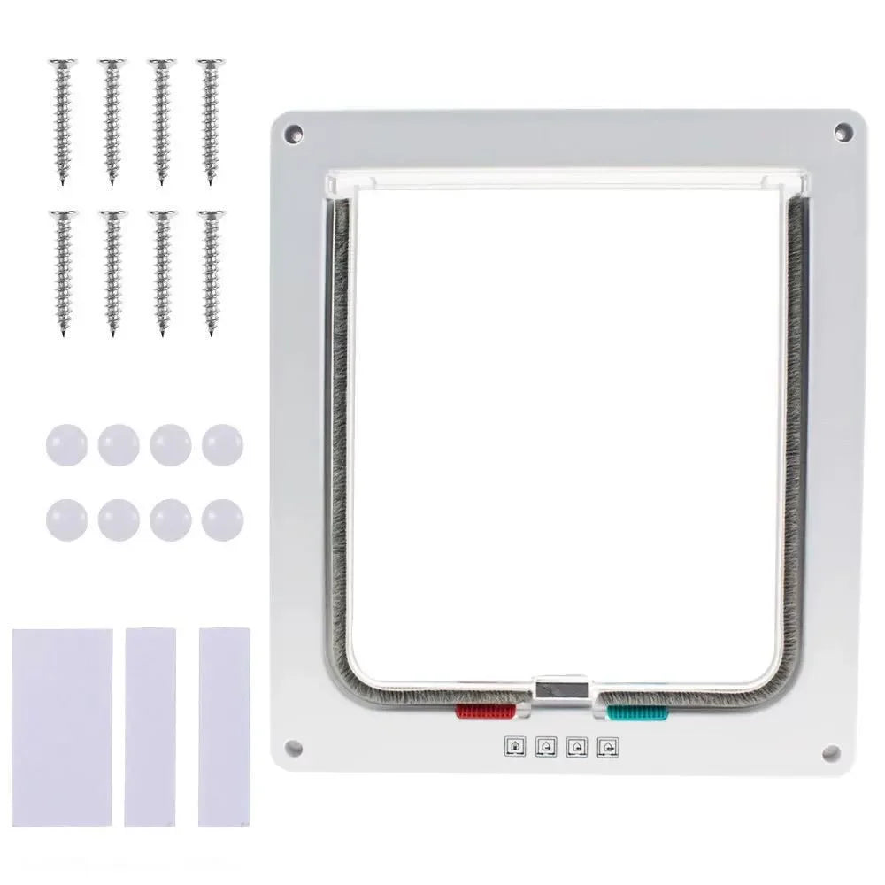 L/XL Cat Flap Door with 4 Way Lock Security Flap Door for Dog Cat Kitten Small Pet Gate Door Kit Cat Puppy Safety Gate Zpaxo