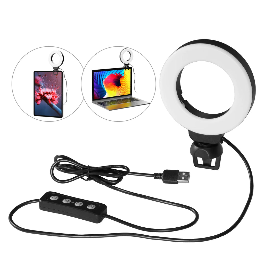 Mini LED Ring Light Clip-on Laptop Video Conference Lighting 3 Modes
