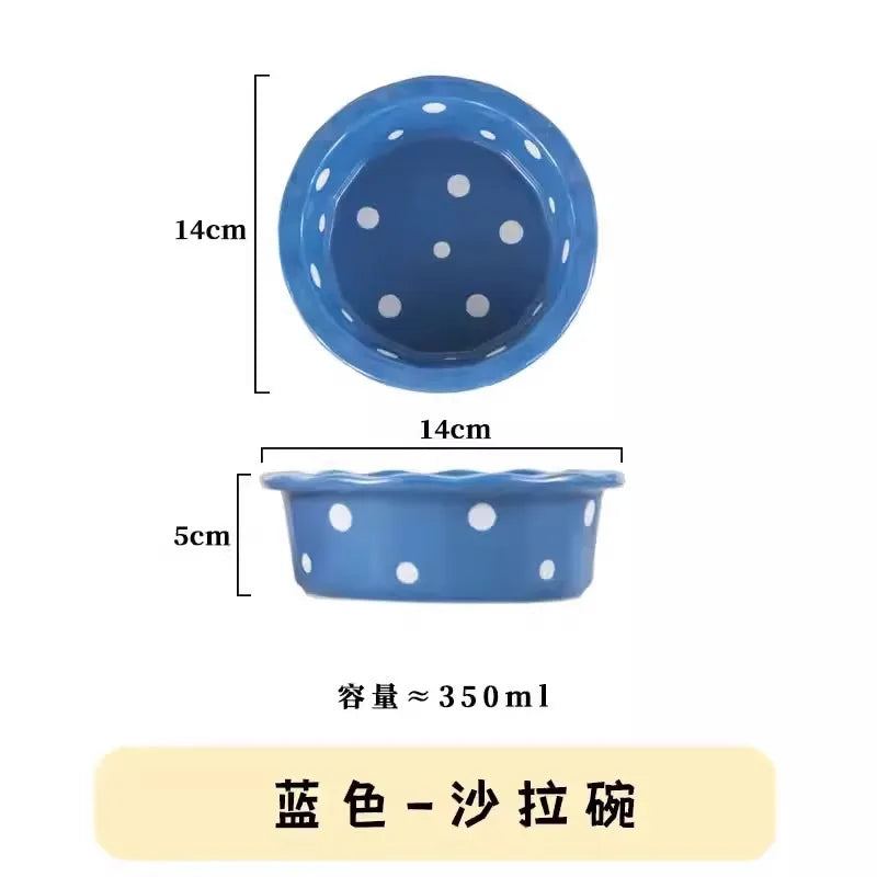 Pet Bowl Cute Ins Storm Dot Ceramic Bowl Dessert Breakfast Bowl Home Cat Dog Bowl Feeding Basin Cat Caramics Supplies Zpaxo Blue pot