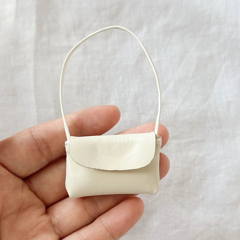 ▶1Pcs PU Leather Purse Accessories For 15-17cm Doll Handbag Lady Leather Bag Dollhouse Decoration Pretend Play Toy Zpaxo White