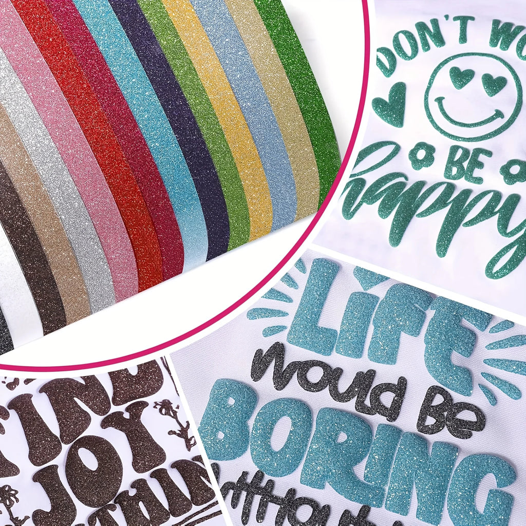 20 Sheets Glitter Heat Transfer Vinyl, Iron-on Vinyl Glitter HTV Perfect for Heat Press on T-Shirts, Clothes, Bags, Pillows Zpaxo