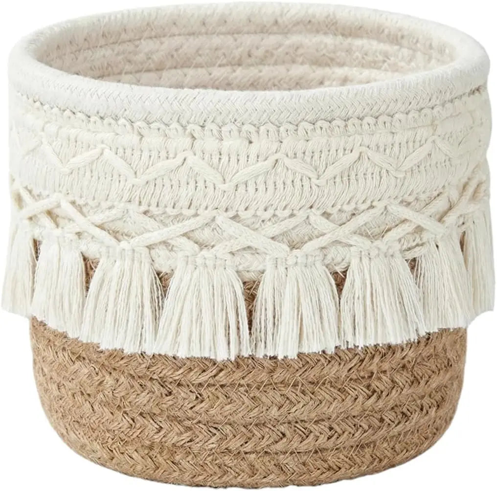 Small Storage Basket Mini Round Cotton Rope Woven Bin Boho Decor
