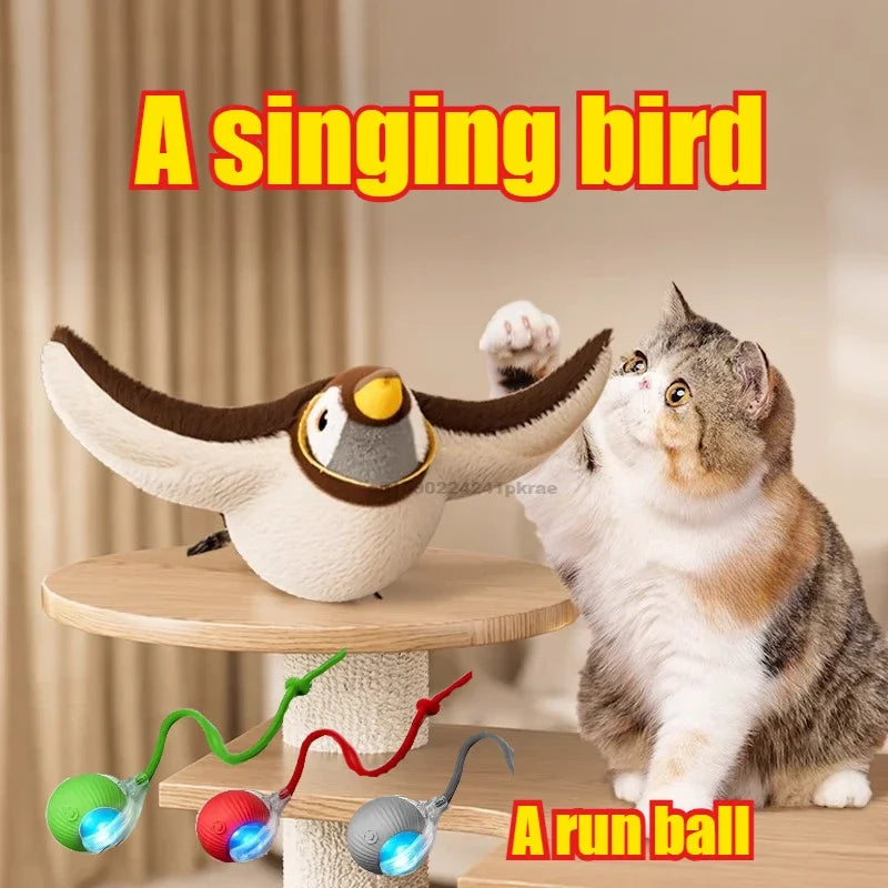 Interactive Cat Toys Rechargeable Flying Bird Rat Cat Toy Chirping Flapping Bird Can Add Catnip Touch Activated Cute Plush Toy Zpaxo