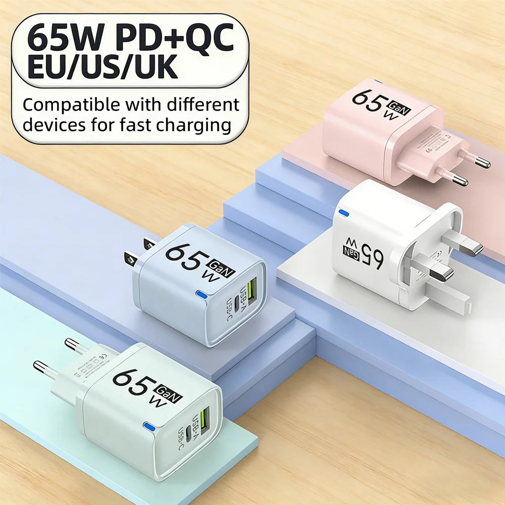 65W GaN USB-C Fast Charger – US/EU/UK Plug | PD Quick Charge USB-C Wall Charger Zpaxo