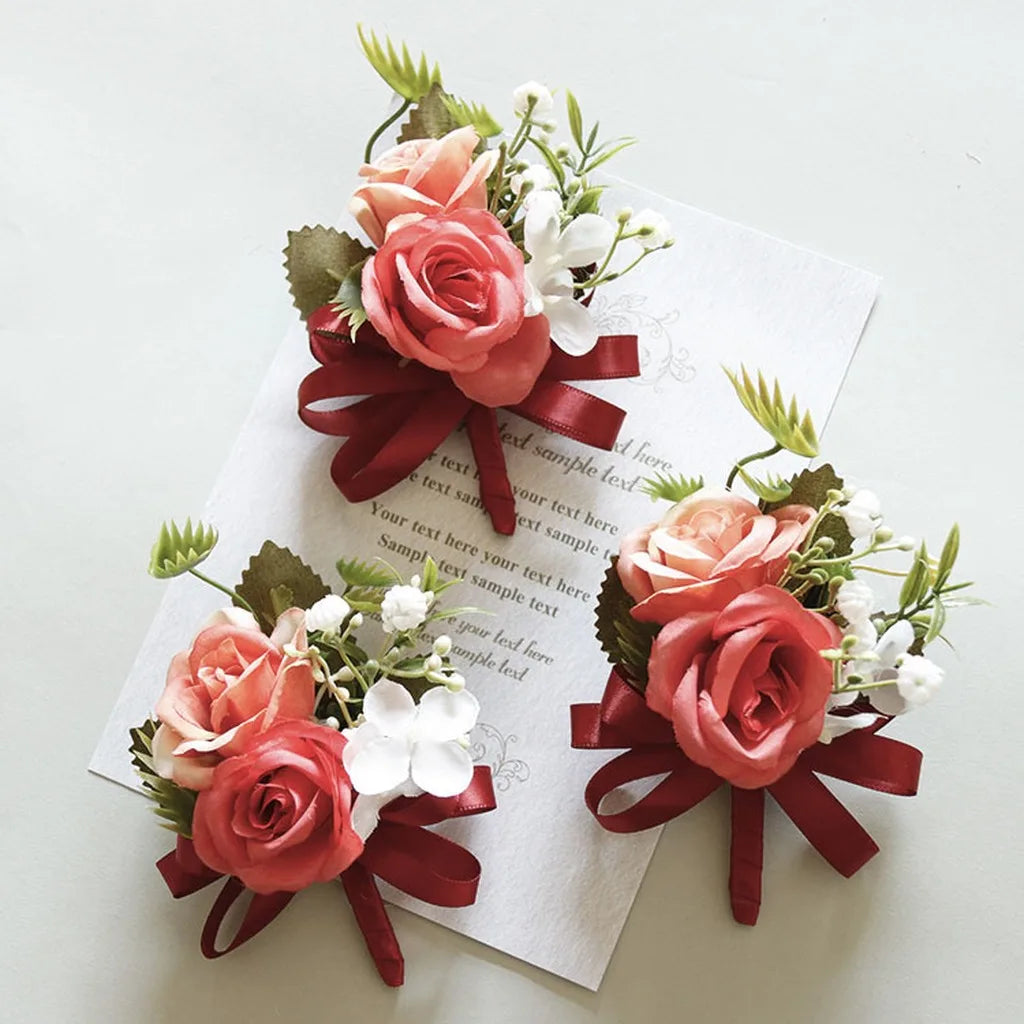 Artificial Fabric Corsage & Wrist Flower | Satin Ribbon Wedding