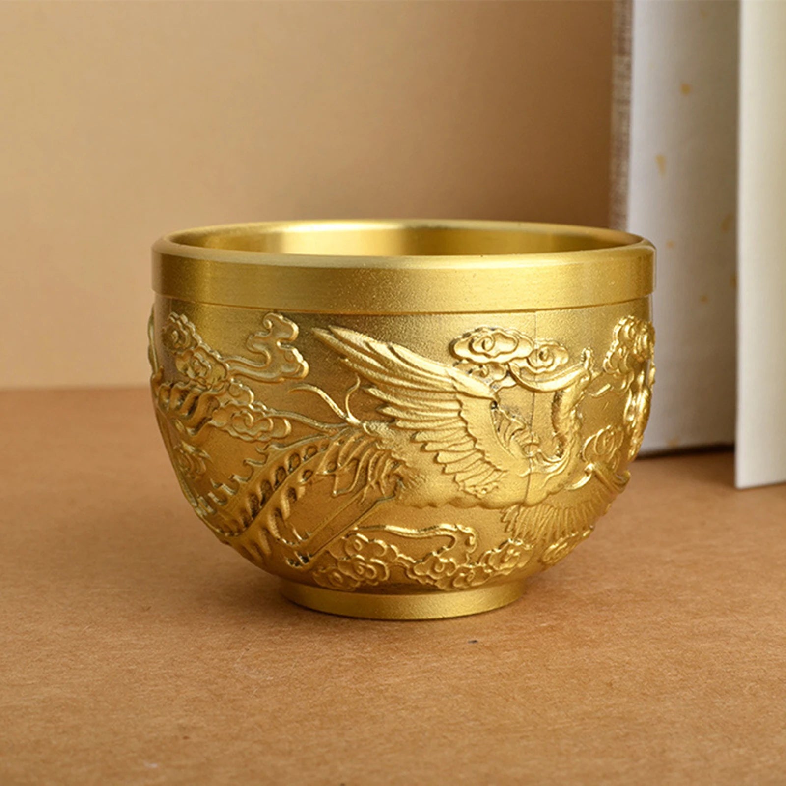 Brass Feng Shui Bowl Luck Hotelware Success Drinking Cup for Desk Study Wealth Success Good Luck Office Home Decoration Zpaxo