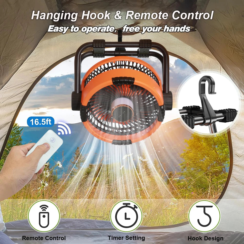 Camping Fan 20000mAh Rechargeable Battery Wireless Portable Outdoor