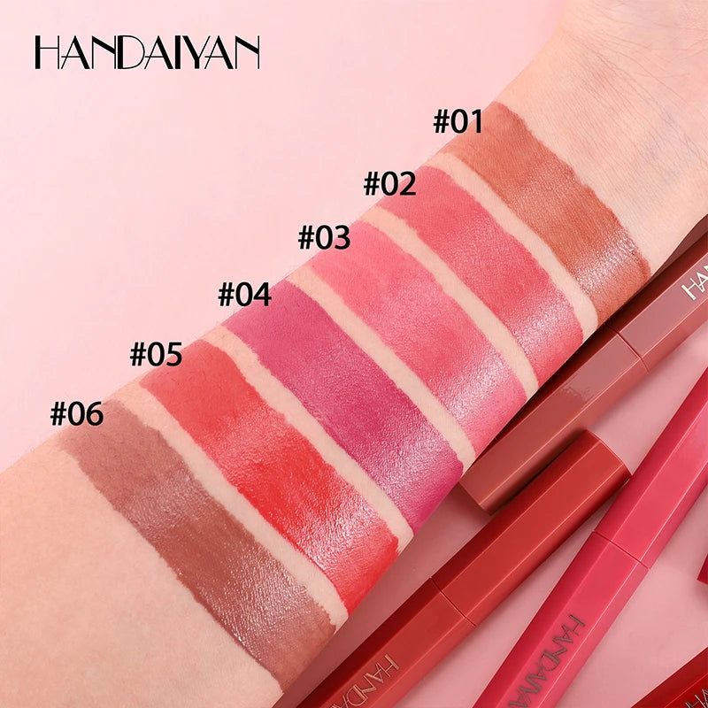 6 Colors Hexagonal Lipstick Silky Glossy Moisturizing Solid Lip Gloss Hydrating Long Lasting Non-Stick Cup Waterproof Lip Tint Zpaxo