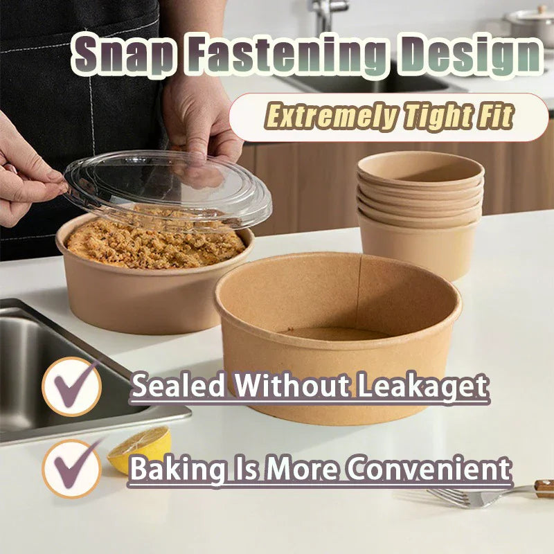 50-Pack 750mldisposable Salad Bowls Kraft Paper Transparent Lids Zpaxo