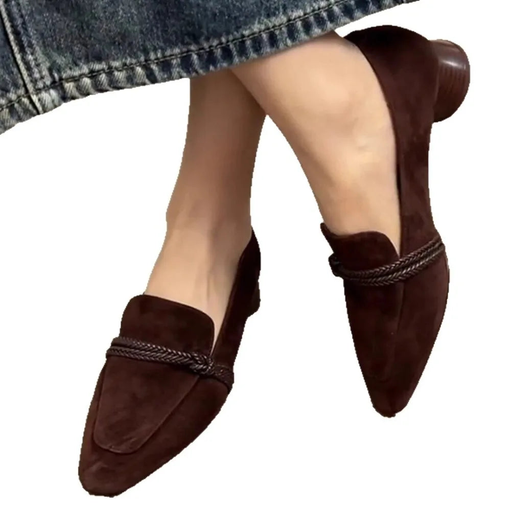 Loafers Women Square Toe 2026 Ladies Shoes Slip-on Vintage Buckle