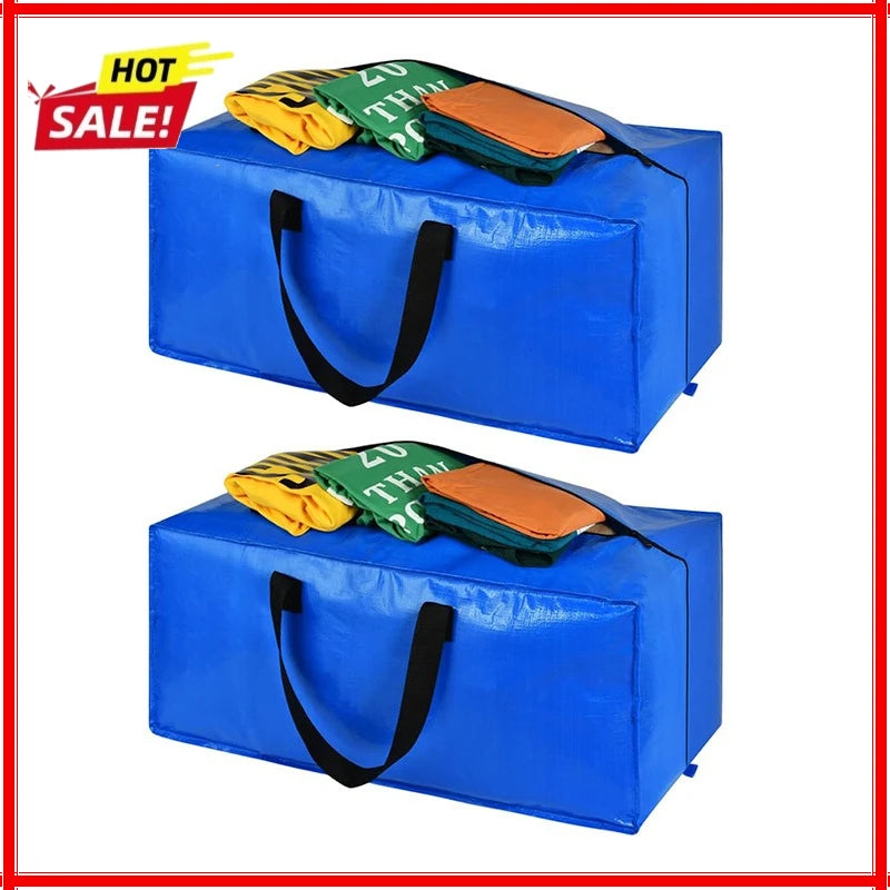 2PCS 95L Large Capacity Foldable Storage Moving Bag Bluezip-up Hand Woven Packaging Bag Customizable Oval Shape Home Goods Zpaxo