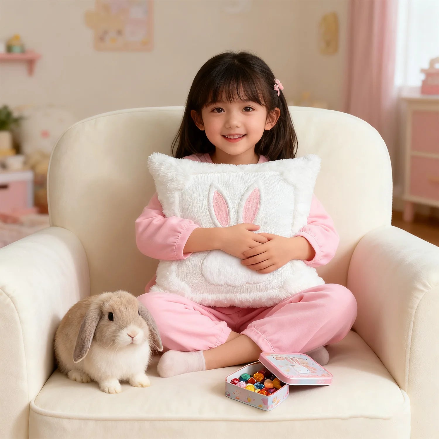 Fluffy Easter Bunny Pillow Cover Soft Plush Cushion Case Sofa Bed