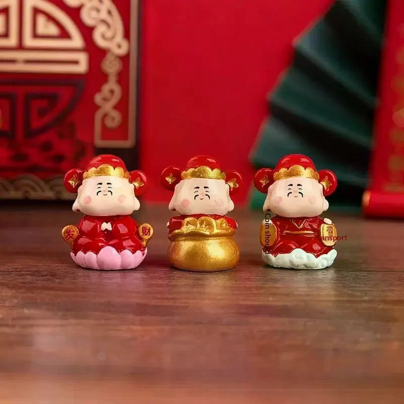 1Pcs Cute New Year's God Of Wealth Decorative Resin Figurines Stress Relief Healing Emotions Small Ornament Ideal Gifts For Home Zpaxo