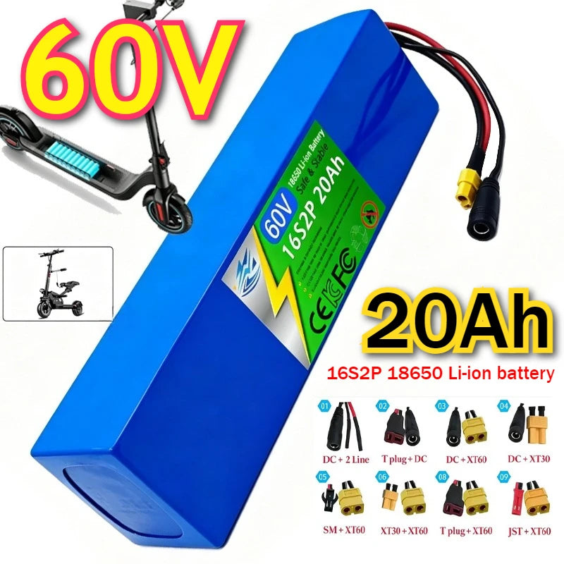 16S2P 60V 20AH 18650 Lithium Battery Pack with Large Capacity Suitable for Electric Scooters, Mountain Bikes, and BMS Batteries Zpaxo