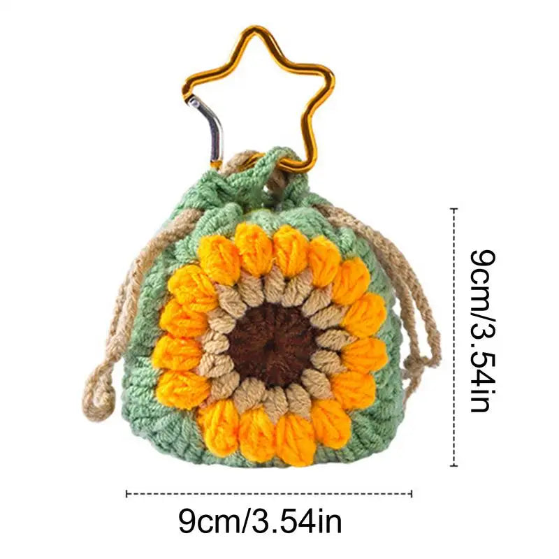 Coin Pouch Keychain Woven Sunflower Keyring Charm Cute Drawstrings Zpaxo
