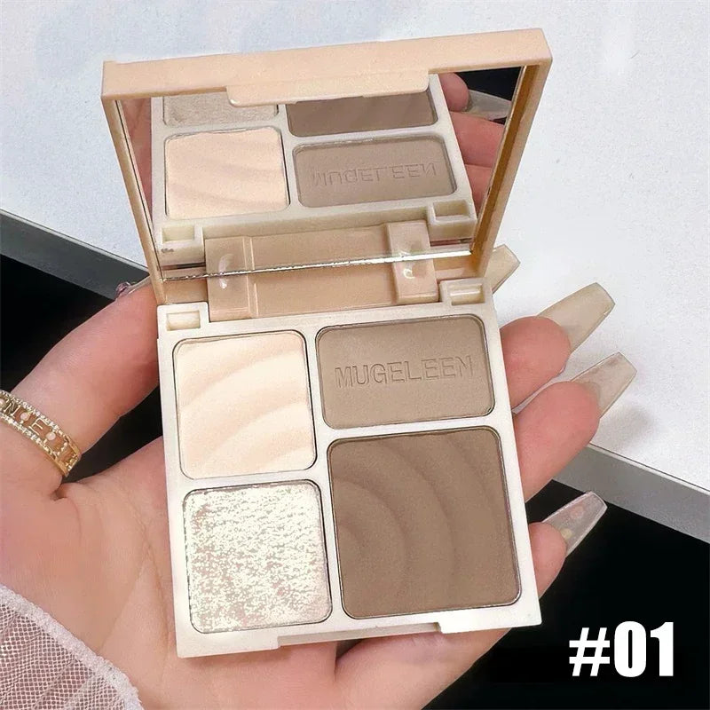 4 Facial Highlighter Makeup Palette Natural Matte Fine Glitter Powder Zpaxo 01